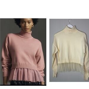 Anthropologie Sunday in Brooklyn | Tulle Peplum Hem Turtleneck Sweater Top Sz S